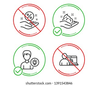 Do or Stop. Person idea, Loan percent and Skin care icons simple set. Online education sign. Lamp energy, Discount hand, Hand cream. Internet lectures. People set. Line person idea do icon. Vector