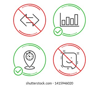 Do or Stop. Report diagram, Timer and Sync icons simple set. Smile sign. Financial market, Location pointer, Synchronize. Positive feedback. Line report diagram do icon. Prohibited ban stop. Vector