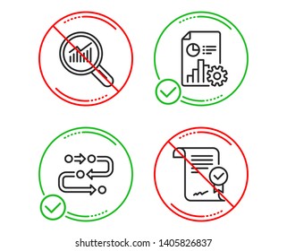 Do or Stop. Report, Methodology and Data analysis icons simple set. Approved agreement sign. Presentation document, Development process, Magnifying glass. Verified document. Technology set. Vector