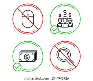 Do or Stop. Salary employees, Computer mouse and Banking icons simple set. Research sign. People earnings, Pc equipment, Money payment. Magnifying glass. Business set. Line salary employees do icon