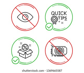 Do or Stop. Sale, Eye and Quick tips icons simple set. Gpu sign. Discount, View or vision, Helpful tricks. Graphic card. Line sale do icon. Prohibited ban stop. Good or bad. Vector