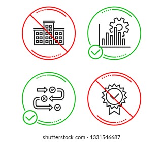Do or Stop. Seo graph, Company and Survey progress icons simple set. Certificate sign. Analytics chart, Building, Algorithm. Verified award. Technology set. Line seo graph do icon. Prohibited ban stop