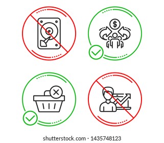 Do or Stop. Sharing economy, Hdd and Delete purchase icons simple set. Success business sign. Share, Hard disk, Remove from basket. Growth chart. Business set. Line sharing economy do icon. Vector