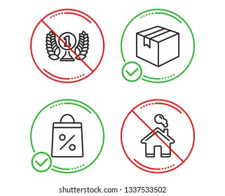 Do or Stop. Shopping bag, Laureate award and Parcel icons simple set. Home sign. Supermarket discounts, Prize, Shipping box. House building. Business set. Line shopping bag do icon. Vector