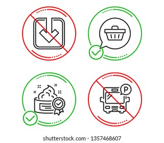 Do or Stop. Shopping cart, Cream and Load document icons simple set. Bus parking sign. Dreaming of gift, Best lotion, Download arrowhead. Public park. Line shopping cart do icon. Prohibited ban stop