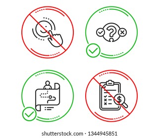 Do or Stop. Smile, Quiz test and Journey path icons simple set. Accounting report sign. Positive feedback, Select answer, Project process. Check finance. Business set. Line smile do icon. Vector