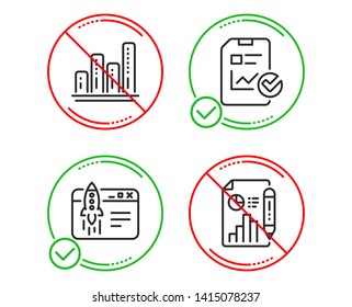 Do or Stop. Start business, Report checklist and Graph chart icons simple set. Report document sign. Launch idea, Sales growth file, Growth chart. Education set. Line start business do icon. Vector