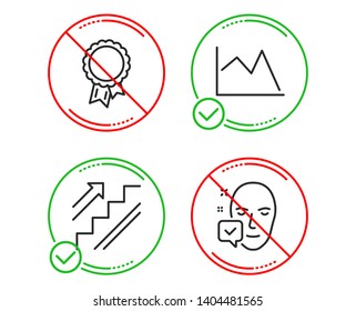 Do or Stop. Success, Stairs and Line chart icons simple set. Face accepted sign. Award reward, Stairway, Financial graph. Access granted. Business set. Line success do icon. Prohibited ban stop