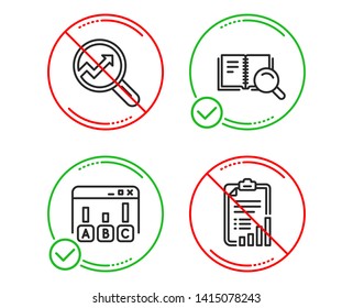 Do or Stop. Survey results, Analytics and Search book icons simple set. Checklist sign. Best answer, Audit analysis, Online education. Graph report. Education set. Line survey results do icon. Vector