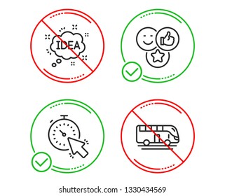 Do or Stop. Timer, Like and Idea icons simple set. Bus tour sign. Time management, Social media likes, Creative message. Transport. Business set. Line timer do icon. Prohibited ban stop. Good or bad