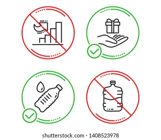 Do or Stop. Water bottle, Loyalty program and Growth chart icons simple set. Cooler bottle sign. Still drink, Gift, Diagram graph. Water drink. Business set. Line water bottle do icon. Vector