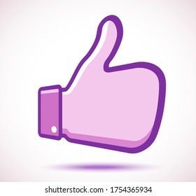 Do symbol. Thumbs up violet emblem. Like icon i perspective. Vector illustration.