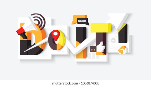 Do It text inscription in modern typography. Colorful geometric style with Arrow, Loudspeaker, Graphics . Can be used on Flyers Banners Web or Typography Poster.