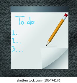 To do text on curl paper sheet and yellow pencil on black leather pad,vector