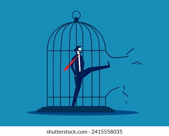 Do things that are forbidden. Businessman breaking a cage