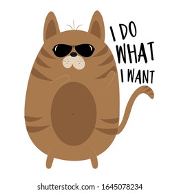 Hago lo que quiero - texto gracioso con un gato lindo. Es bueno para el pantalones, la impresión infantil, el afiche, el banner, la impresión textil y el diseño de regalos.