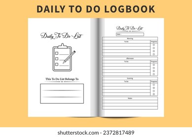 To do work list and diary interior vector. Daily work progress tracker and task organizer diary template. To do task list notebook interior design. Daily task planner and work schedule journal vector.