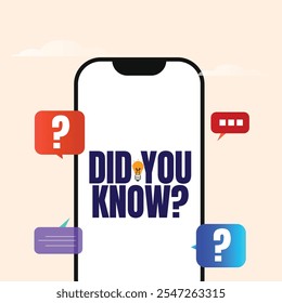 Do you Know. Do you know with question mark on smartphone screen with plain white background. Fun facts, Amusing facts banner. 