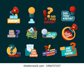 Do you know. Typography design with promotional advertising phrase speech bubbles with megaphone symbols garish vector illustrations flat templates