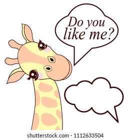 Do you like me? slogan with cute giraffe girl vector illustration. Cartoon character.