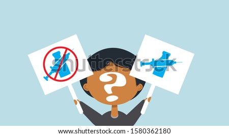 Do you need a vaccine? African Americans for and against vaccine, black people with vaccination plates, against vaccine, vector flat illustration