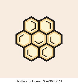 Do you need honey for your next project? Cute and funny honey bee hive with cells full of honey. Yellow and black happy hand made hive filled vector icon