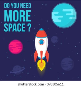 Do You Need More Space. Vector  Rocket in Space Illustration