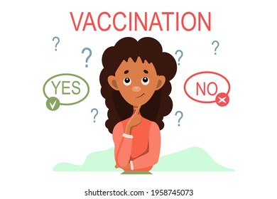 Do you need a vaccine? Yes or no is everyone's choice. African Americans are for and against the vaccine. The woman decides to get vaccinated.Cartoon vector banner.