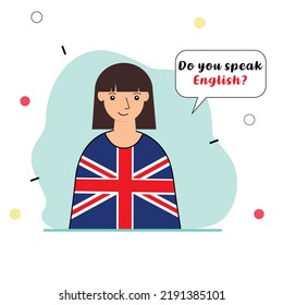 ¿Hablas inglés? Banner de Internet o anuncio aprendiendo inglés. Ilustración vectorial sobre el fondo blanco para las escuelas de inglés, cursos. Aprende inglés. Estudiante. 