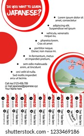 Do You Speak Japanese? Japanese language Course Banner design with Japanese landmarks. Learning Japanese Language Concept design template. Vector EPS 10. To see similar, please VISIT MY PORTFOLIO.