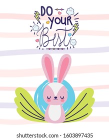 do your best cute rabbit flower decoration vector illustration