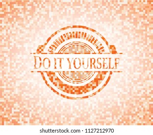 Do it yourself abstract emblem, orange mosaic background
