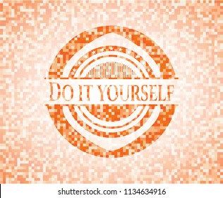 Do it yourself abstract emblem, orange mosaic background