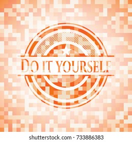Do it yourself abstract orange mosaic emblem with background