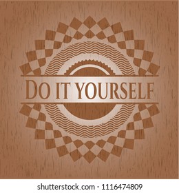 Do it yourself badge with wood background
