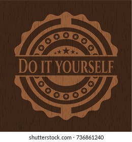 Do it yourself badge with wooden background