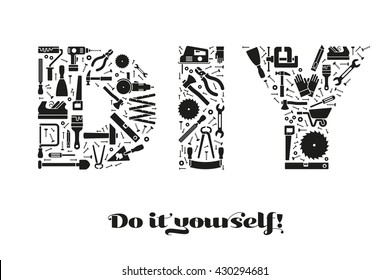 Do it yourself concept with letters DIY made of tools symbols