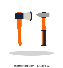 Do it yourself, construction repair tools flat. Hammer for woodworking. Isolated tools flat. DIY tools.