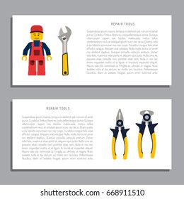 Do it yourself, construction repair tools flat icon set. Tools like hammer, axe, ruler, hatchet home repair. Isolated tools flat set.  Home renovation and construction concept with DIY tools.