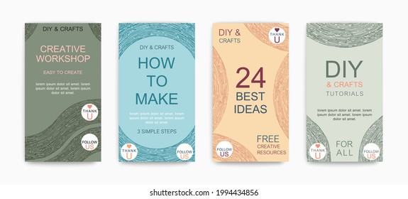 Do it yourself. Creative DIY banners for social media or blogging. Set of vector frames with organic natural decor. Vector graphics