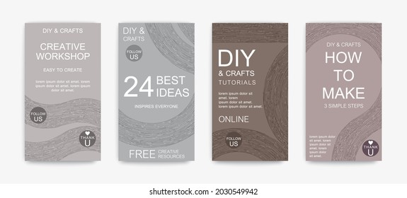 Do it yourself. Creative DIY banners for social media or blogging. Set of vector frames with organic natural decor. Vector graphics