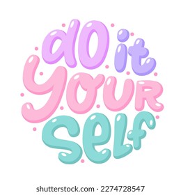 DO IT YOURSELF. DIY Lettering abbreviation logo circle stamp. Vector illustration. Round Template for print design label, badge rubber seal stamp on white background. Pink color