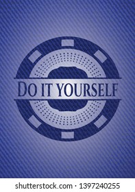 Do it yourself emblem with jean high quality background. Vector Illustration. Detailed.