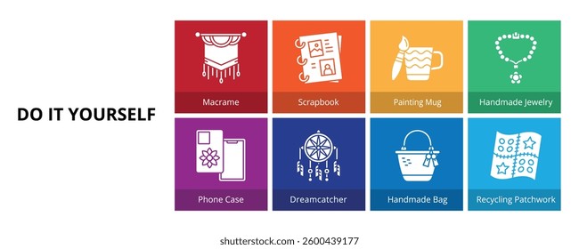 Do It Yourself Glyph Solid Banner Web Icon Set Vector Illustration