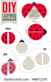 Do it yourself ladybug greeting cad, print and cut diy template with instructions