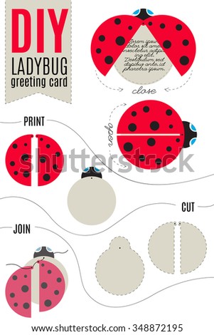 Do it yourself ladybug greeting cad, print and cut diy template with instructions Stock photo © 