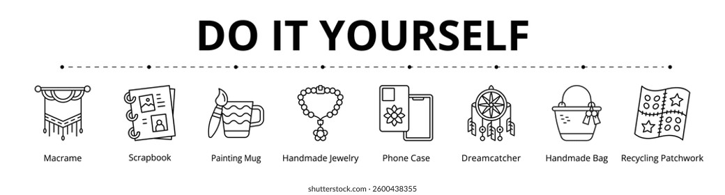 Do It Yourself Line Banner Web Icon Set Vector Illustration