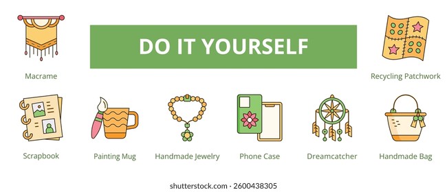 Do It Yourself Lineal Color Banner Web Icon Set Vector Illustration