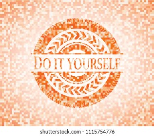 Do it yourself orange mosaic emblem with background