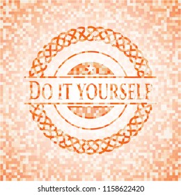 Do it yourself orange mosaic emblem with background